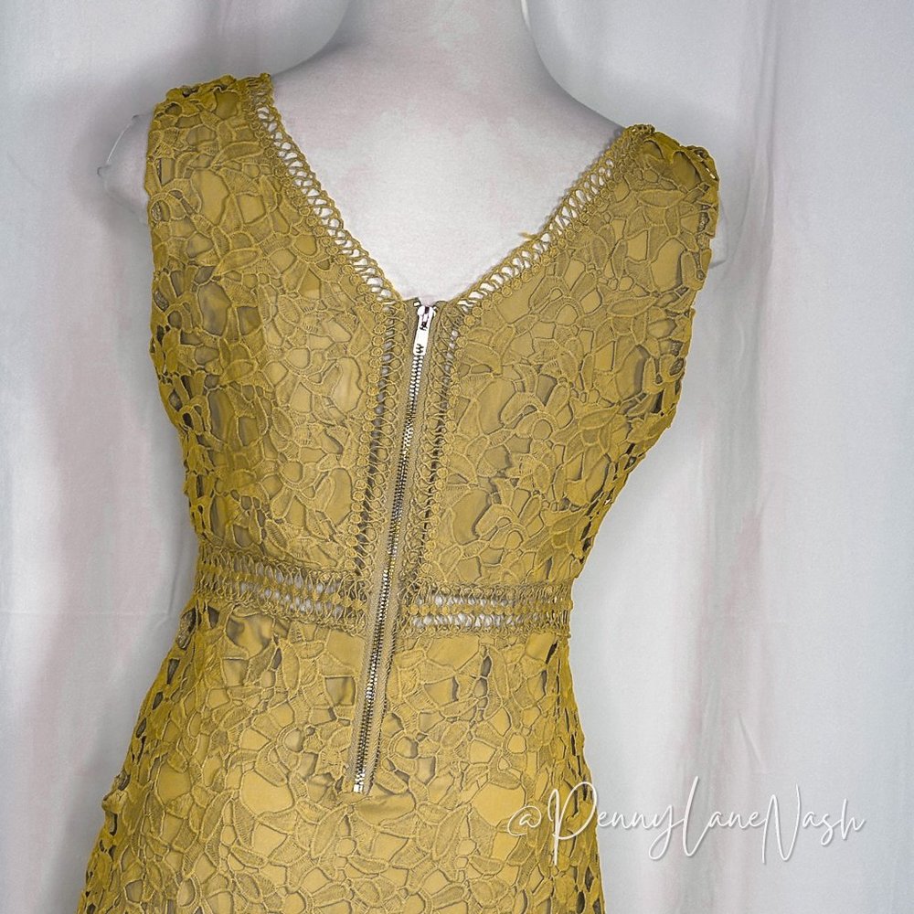 NWT Few Moda New York Crochet Lace Sleeveless Mini Dress Mustard - Picture 9 of 12